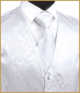 Paisley Vest and Tie Sets - White