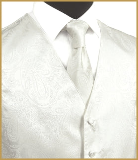 Paisley Vest and Tie Sets - Ivory