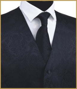 Paisley Vest and Tie Sets - Navy