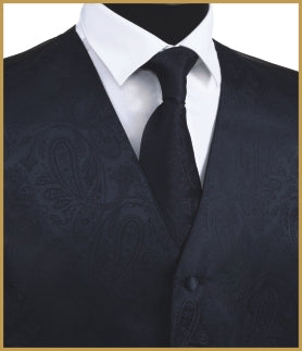 Paisley Vest and Tie Sets - Navy