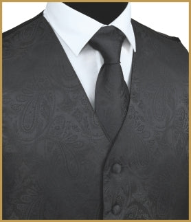 Paisley Vest and Tie Sets - Dark Charcoal