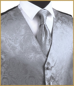 Paisley Vest and Tie Sets - Steel Gray