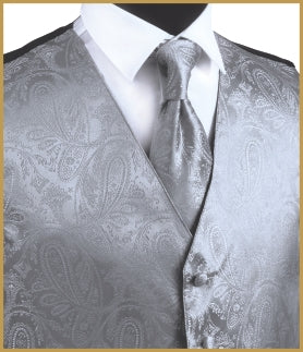 Paisley Vest and Tie Sets - Steel Gray