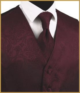 Paisley Vest and Tie Sets - Dark Mauve