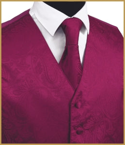 Paisley Vest and Tie Sets - Deep Magenta