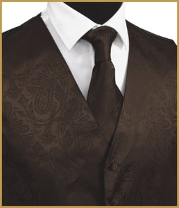 Paisley Vest and Tie Sets - Brown