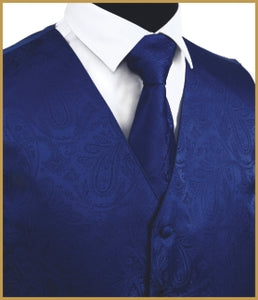 Paisley Vest and Tie Sets - Royal Blue