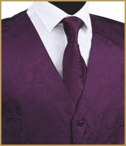 Paisley Vest and Tie Sets - Deep Aubergine