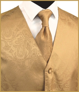 Paisley Vest and Tie Sets - Golden Beige