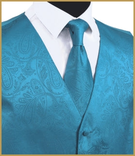 Paisley Vest and Tie Sets - Turquoise