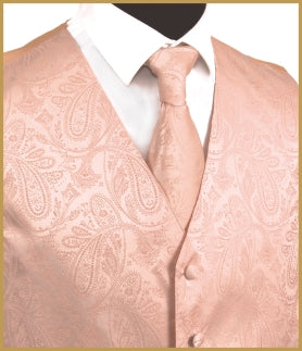 Paisley Vest and Tie Sets - Soft Coral Pink