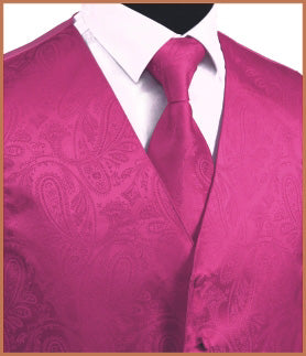 Paisley Vest and Tie Sets - Deep Rose Pink