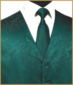 Paisley Vest and Tie Sets - Dark Cyan-Green