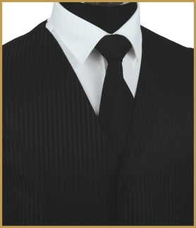 Tonal Stripe Vest and Tie Sets - Black