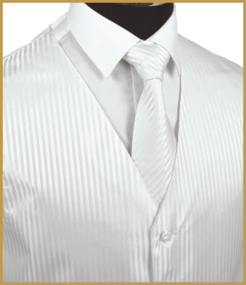 Tonal Stripe Vest and Tie Sets - White