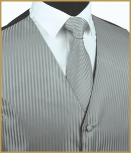 Tonal Stripe Vest and Tie Sets - Gray