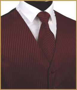 Tonal Stripe Vest and Tie Sets - Burgundy