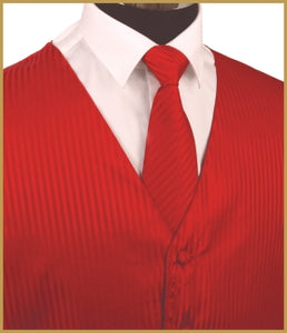 Tonal Stripe Vest and Tie Sets - Red