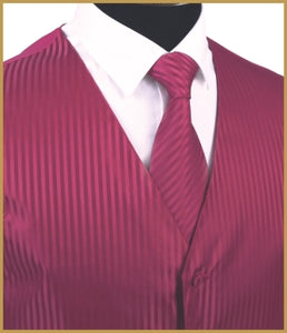 Tonal Stripe Vest and Tie Sets - Fuchsia