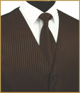 Tonal Stripe Vest and Tie Sets - Dark Brown