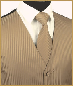 Tonal Stripe Vest and Tie Sets - Tan