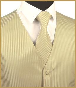 Tonal Stripe Vest and Tie Sets - Cream