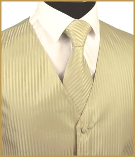 Tonal Stripe Vest and Tie Sets - Cream