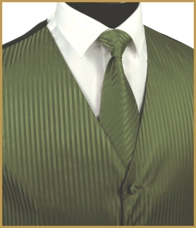 Tonal Stripe Vest and Tie Sets - Sage Green