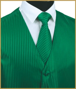 Tonal Stripe Vest and Tie Sets - Emerald Green