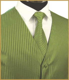 Tonal Stripe Vest and Tie Sets - Olive Green