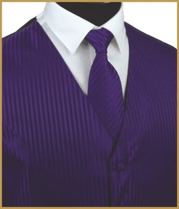 Tonal Stripe Vest and Tie Sets - Deep Purple