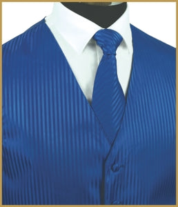 Tonal Stripe Vest and Tie Sets - Royal Blue