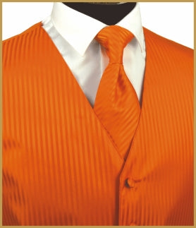 Tonal Stripe Vest and Tie Sets - Burnt Orange