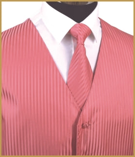 Tonal Stripe Vest and Tie Sets - Soft Coral Pink