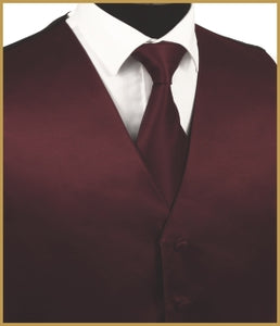 Solid Vest and Tie Sets - Burgundy