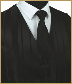 Striped Vest And Tie Set - Black