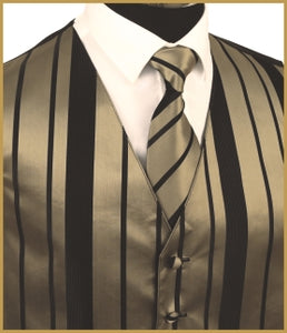 Striped Vest And Tie Set - Taupe