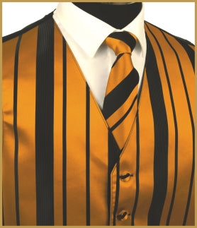 Striped Vest And Tie Set - Golden Orange