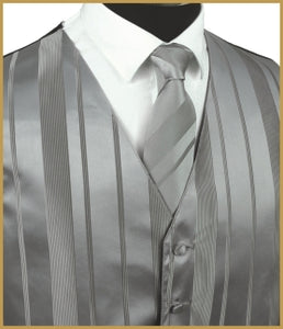 Striped Vest And Tie Set - Grey