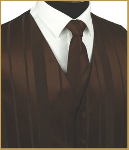 Striped Vest And Tie Set - Espresso Brown