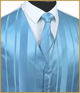 Striped Vest And Tie Set - Light Sky Blue