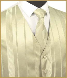 Striped Vest And Tie Set - Pale Yellow