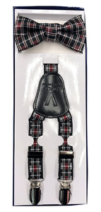 Boys Suspenders - Plaid Black Red