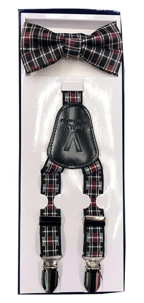 Boys Suspenders - Plaid Black Red