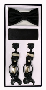 3 Piece Metallic Suspender Sets - Metallic Black