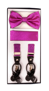 3 Piece Metallic Suspender Sets - Metallic Hot Pink