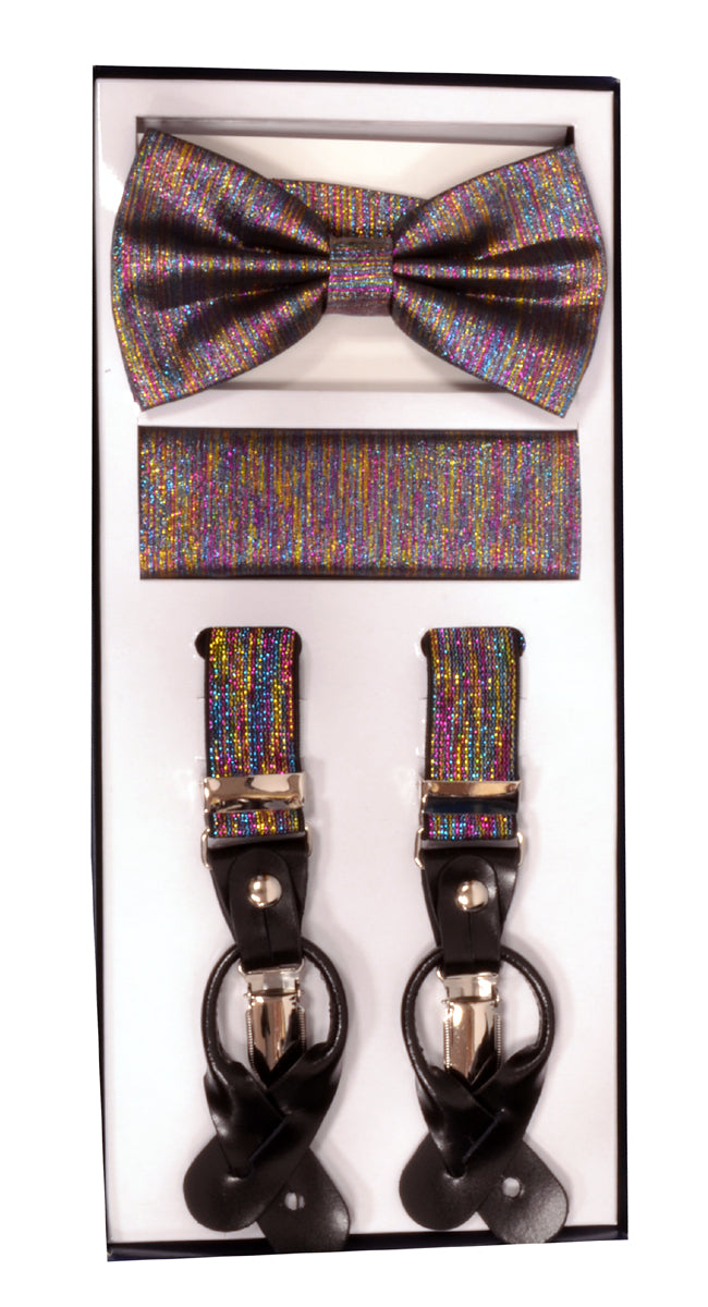 3 Piece Metallic Suspender Sets - Metallic Rainbow