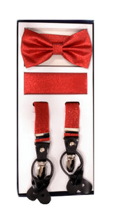 3 Piece Metallic Suspender Sets - Metallic Red