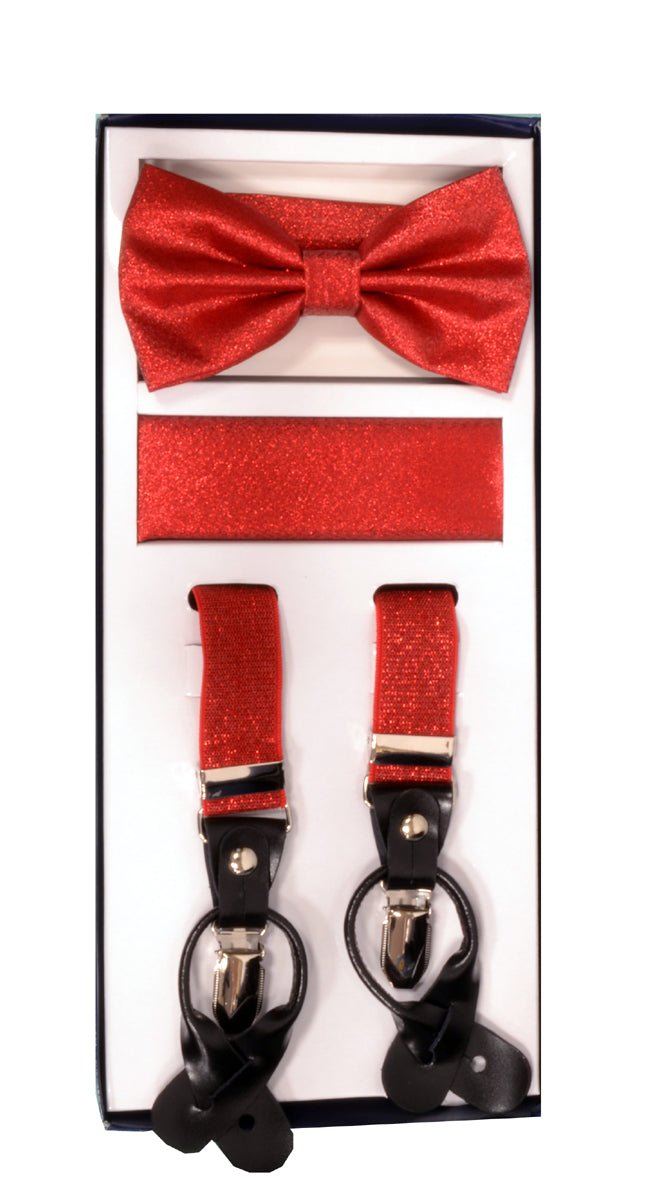 3 Piece Metallic Suspender Sets - Metallic Red