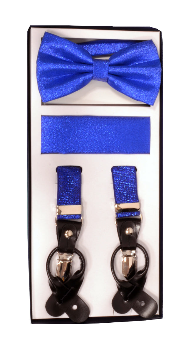 3 Piece Metallic Suspender Sets - Metallic Royal Blue